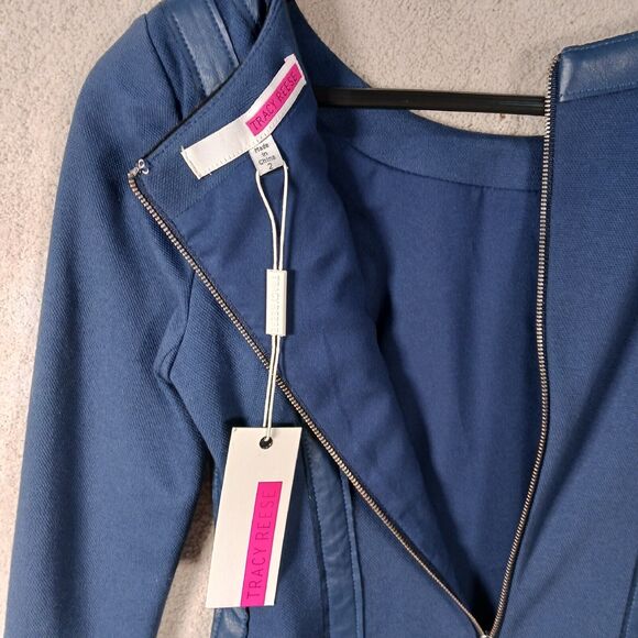 Tracy Reese Womens Sz 2 Navy Shift Dress With Cutout Overlay Details - Picture 6 of 10